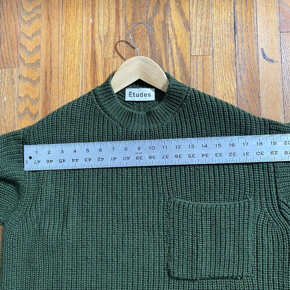 Etudes Studio Wool Blend Ribbed Crew Neck Knit Sweater- green - Picture 6 of 8